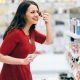 Woman trying cosmetics products